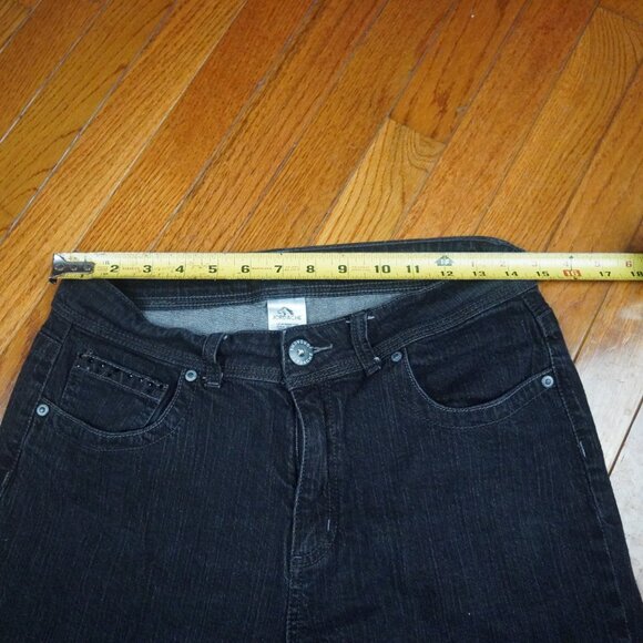 Jordache Jeans Womens 12 Black Straight Leg Mid Rise Embellished Pockets Stretch - Picture 5 of 9